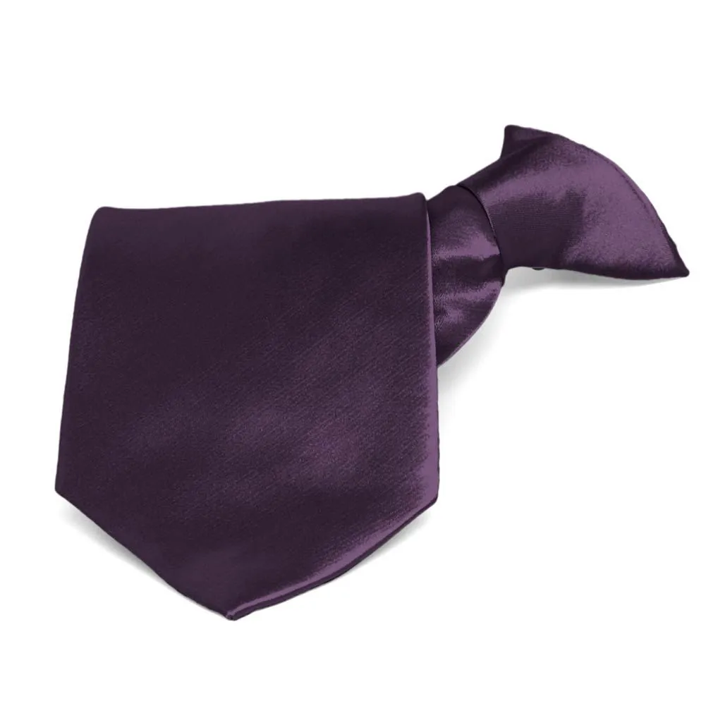 Eggplant Purple Solid Color Clip-On Tie sold by TieMart