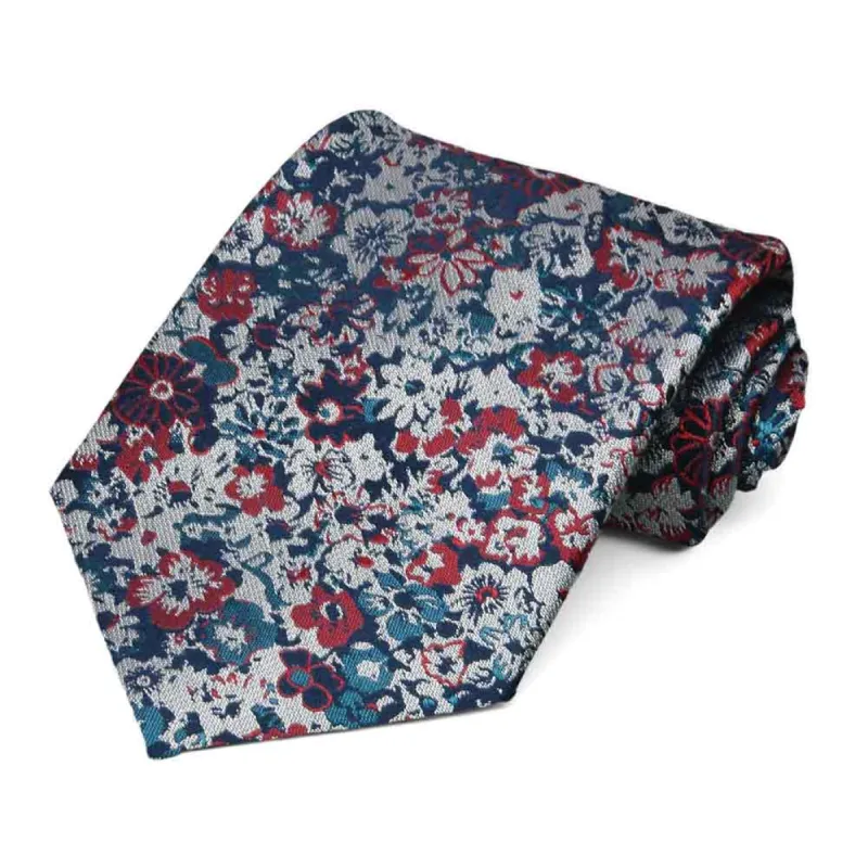 Loch Blue and Burgundy Member Floral Silk/Viscose Necktie sold by TieMart