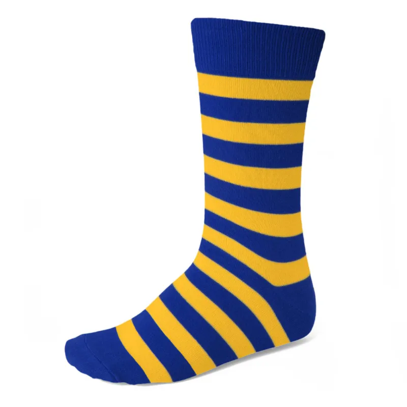 Men's Royal Blue and Golden Yellow Striped Socks sold by TieMart