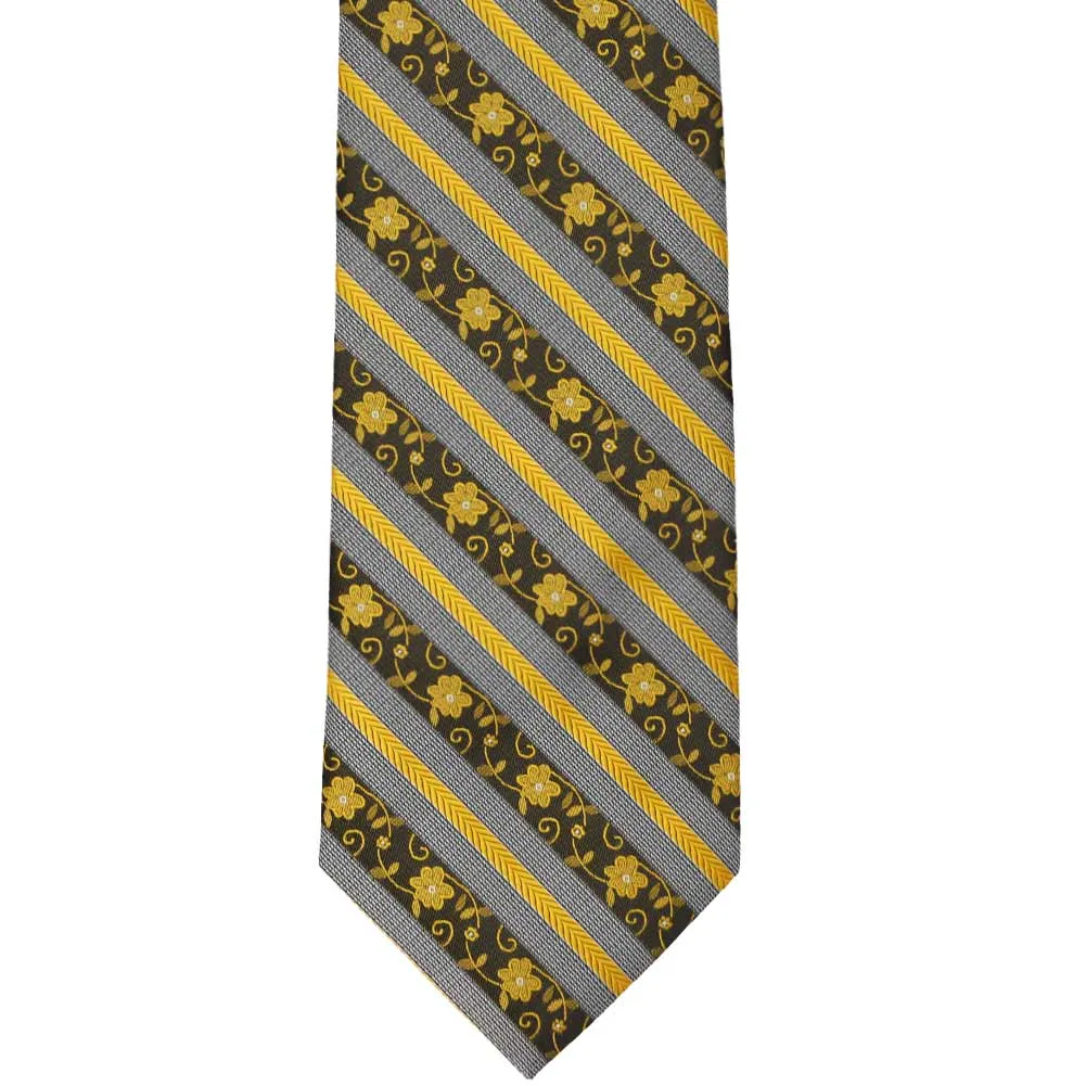Marigold Yellow Anna Floral Stripe Necktie sold by TieMart product image thumbnail 2