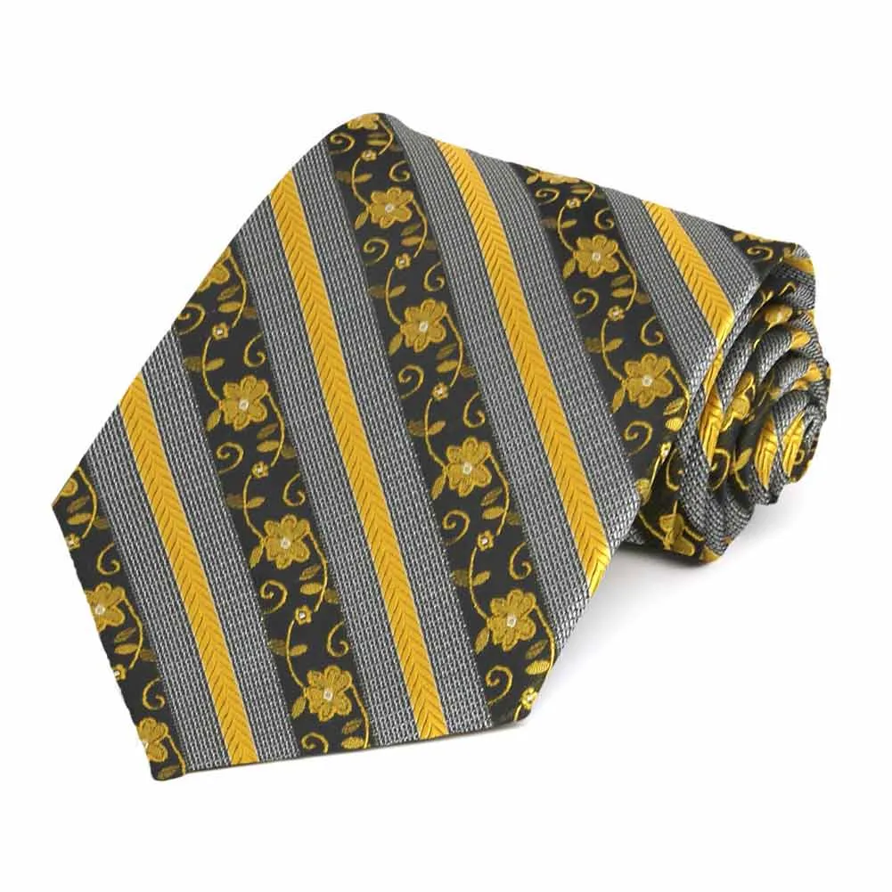 Marigold Yellow Anna Floral Stripe Necktie sold by TieMart