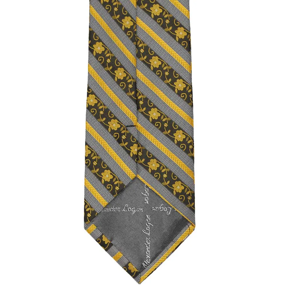 Marigold Yellow Anna Floral Stripe Necktie sold by TieMart product image thumbnail 4