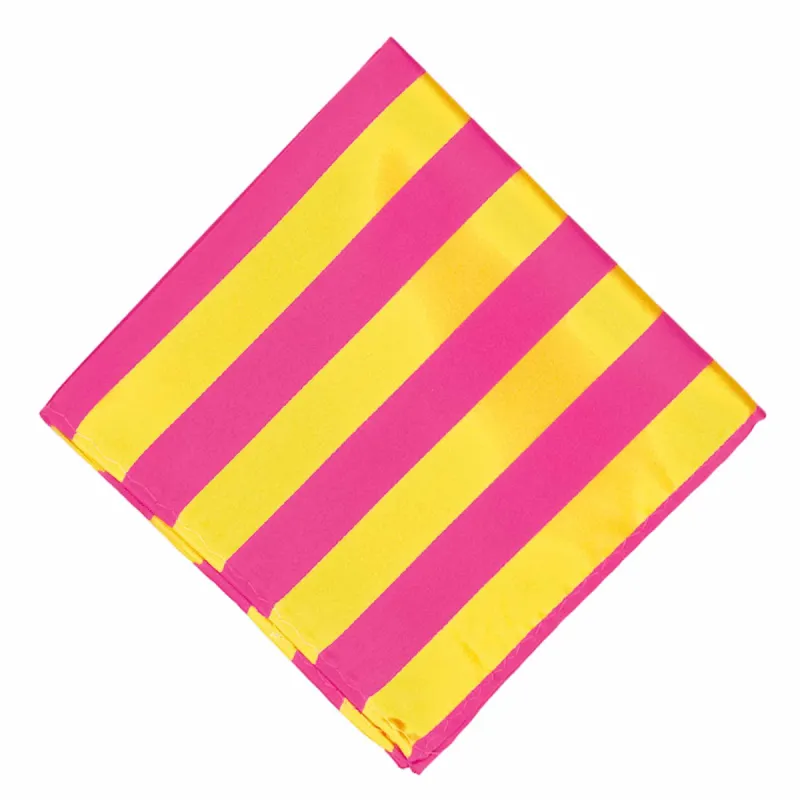Hot Pink and Yellow Striped Pocket Square sold by TieMart