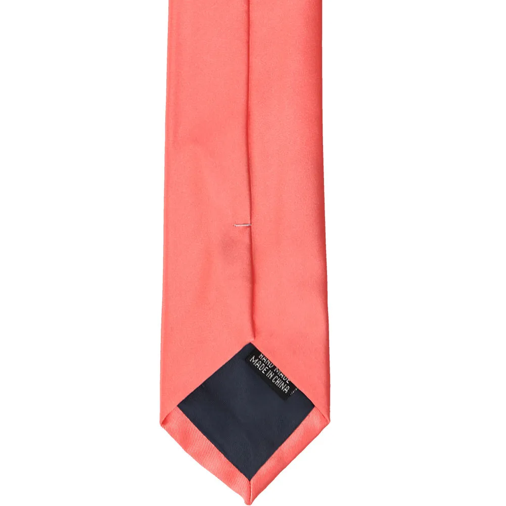 Bright Coral Premium Slim Necktie, 2.5" Width sold by TieMart product image thumbnail 4