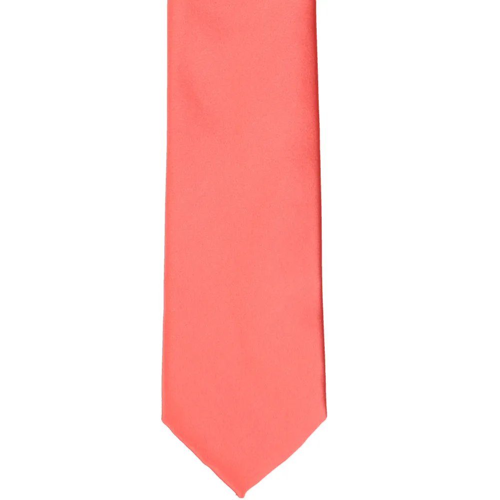 Bright Coral Premium Slim Necktie, 2.5" Width sold by TieMart product image thumbnail 2