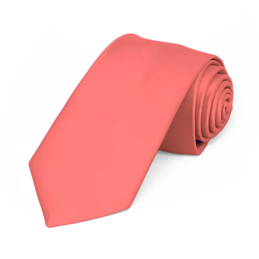 Bright Coral Premium Slim Necktie, 2.5" Width sold by TieMart