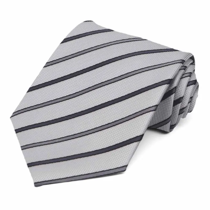 Silver Stanley Striped Necktie sold by TieMart