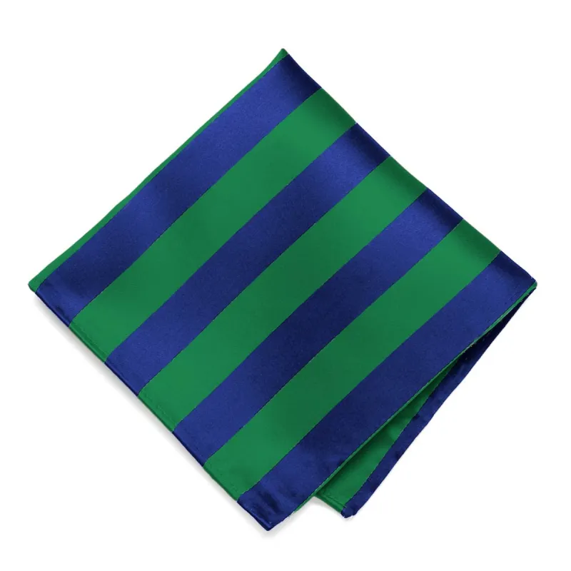 Kelly Green and Royal Blue Striped Pocket Square sold by TieMart