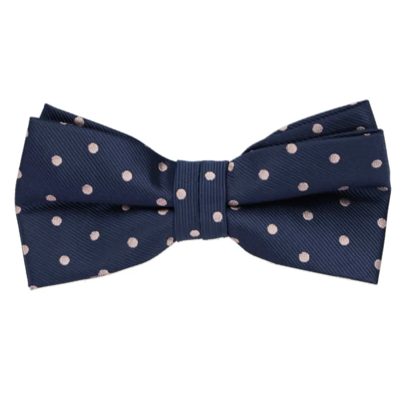 Navy Blue and Blush Pink Polka Dot Bow Tie sold by TieMart