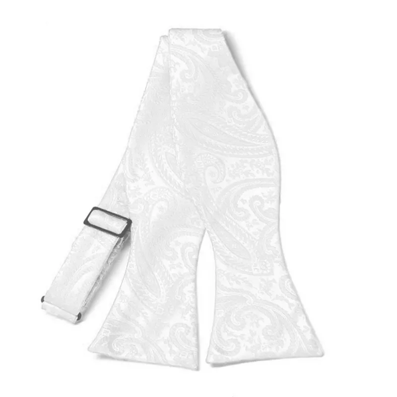 White Clara Paisley Self-Tie Bow Tie sold by TieMart