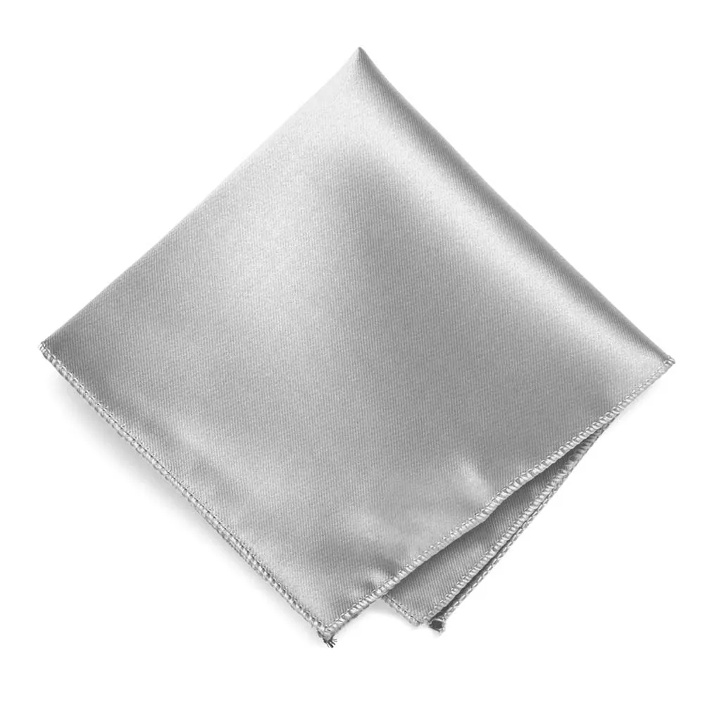 Silver Solid Color Pocket Square sold by TieMart