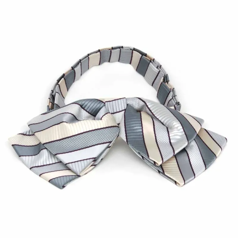Light Silver Douglas Striped Floppy Bow Tie sold by TieMart