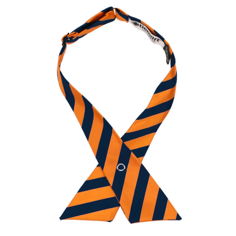 Navy Blue and Orange Striped Crossover Tie sold by TieMart