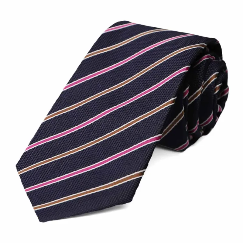 Dark Navy Stanley Striped Slim Necktie sold by TieMart
