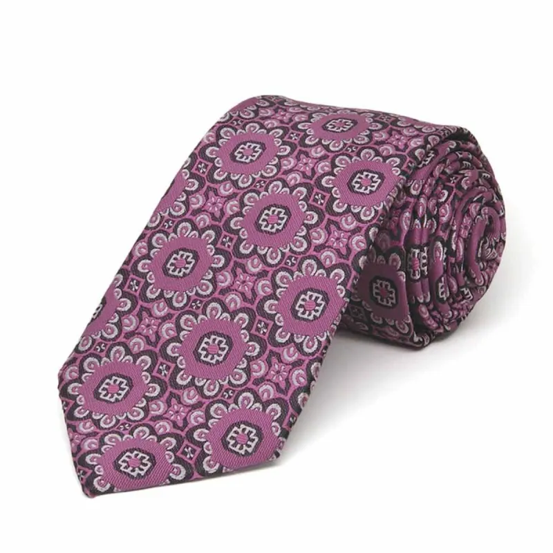 Deep Magenta Emma Floral Pattern Slim Necktie, 2.5" Width sold by TieMart