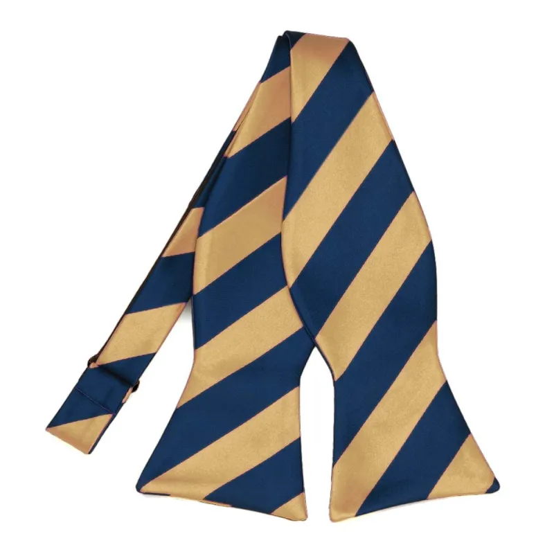 Honey Gold and Dark Blue Striped Self-Tie Bow Tie sold by TieMart