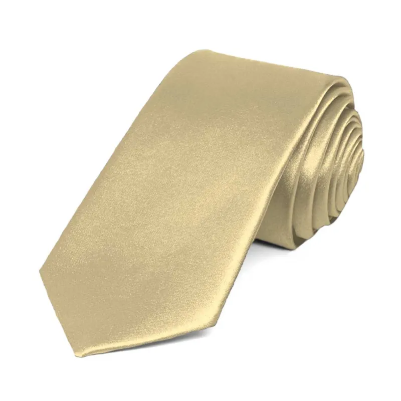 Sparkling Champagne Slim Solid Color Necktie, 2.5" Width sold by TieMart