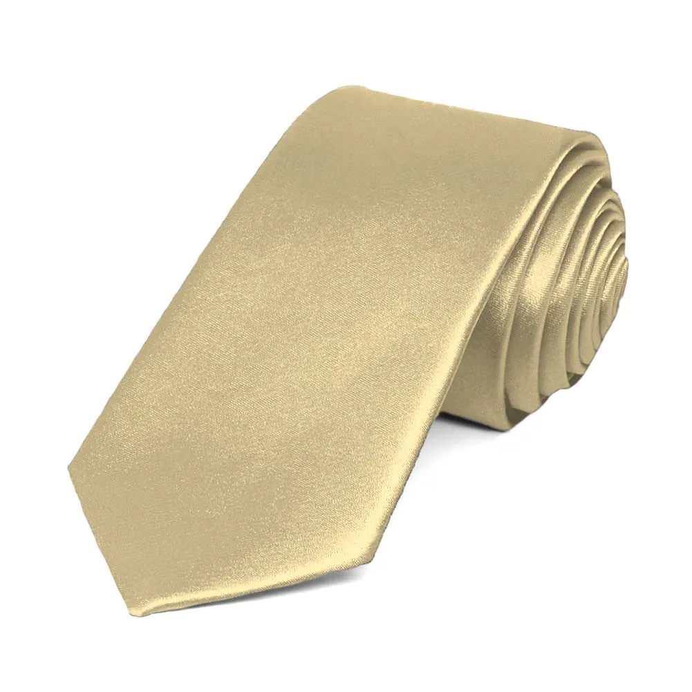 Sparkling Champagne Slim Solid Color Necktie, 2.5" Width sold by TieMart