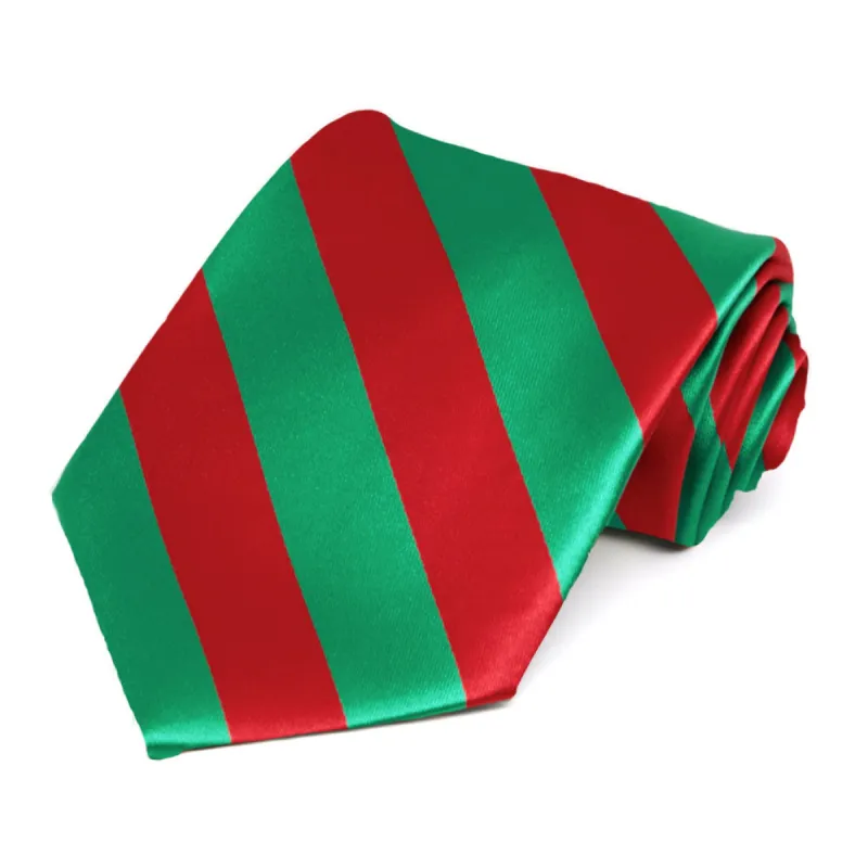 Red and Green Extra Long Striped Tie sold by TieMart