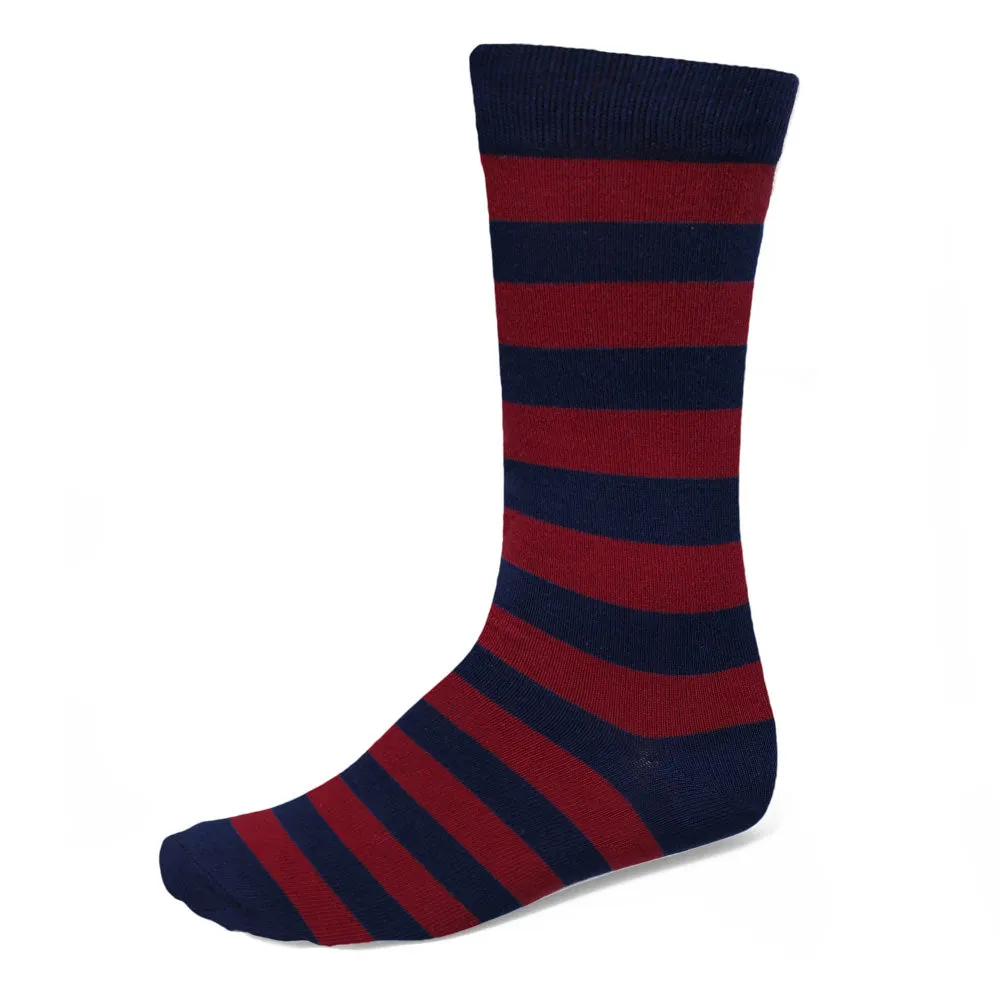 Men's Burgundy and Navy Blue Striped Socks sold by TieMart