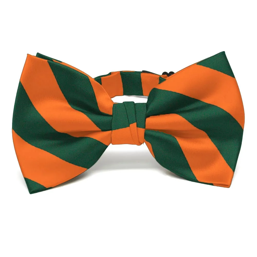 Florida Orange and Dark Green Striped Bow Tie sold by TieMart