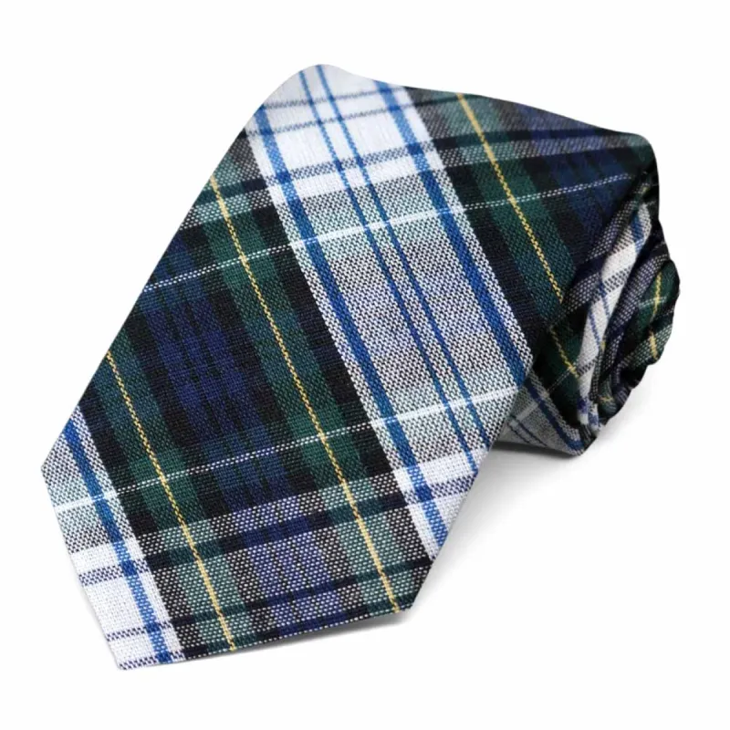 Navy Blue, Hunter Green and White Plaid Necktie, 3" Width sold by TieMart