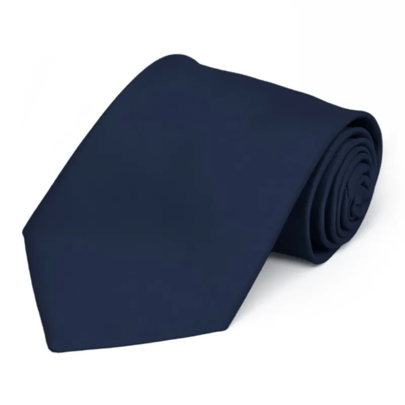 Navy Blue Premium Extra Long Solid Color Necktie sold by TieMart
