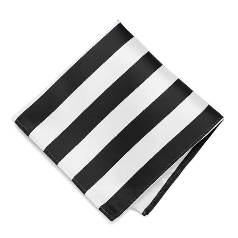 Black and White Striped Pocket Square sold by TieMart