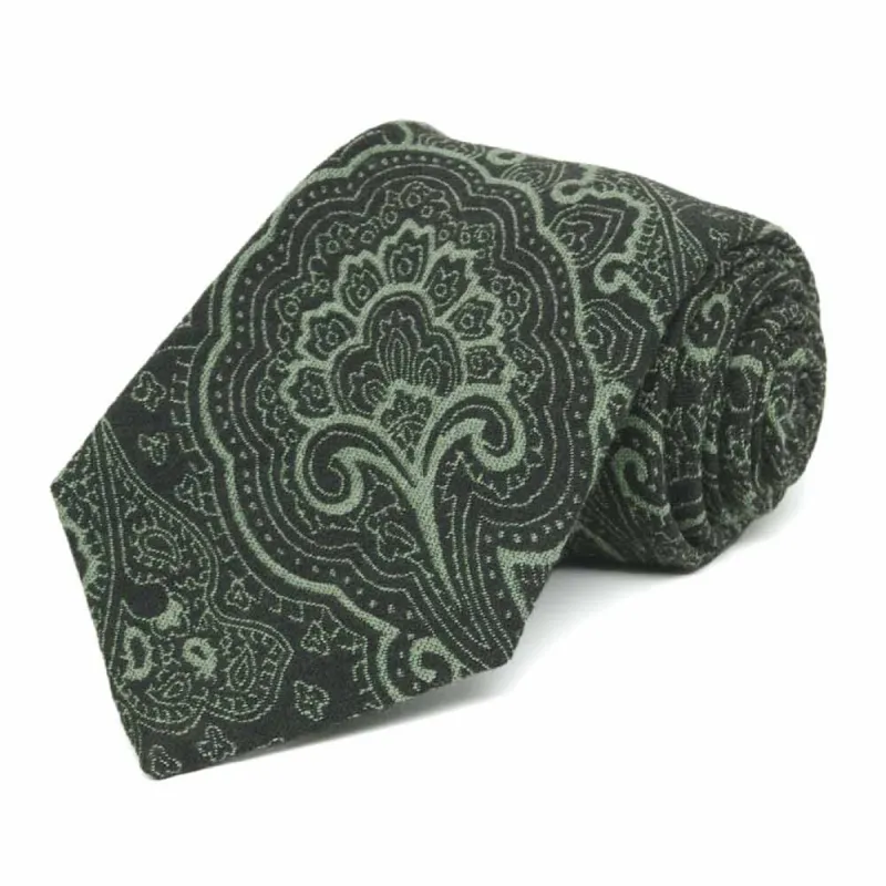 Green Empress Paisley Wool/Silk Extra Long Necktie sold by TieMart