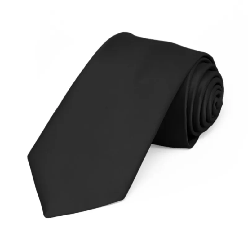 Black Premium Slim Necktie, 2.5" Width sold by TieMart