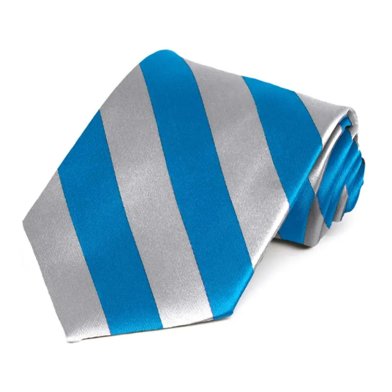 Peacock Blue and Silver Striped Tie sold by TieMart