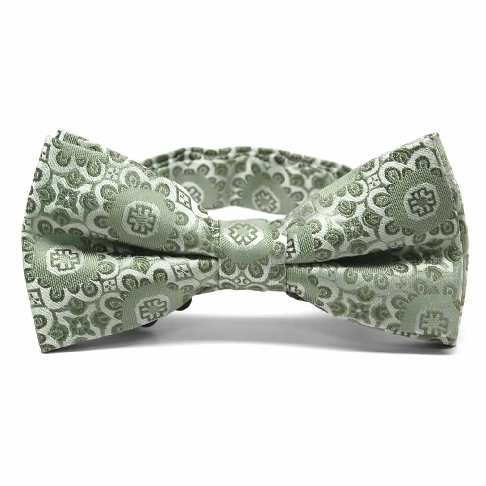 Mint Green Emma Floral Pattern Band Collar Bow Tie sold by TieMart
