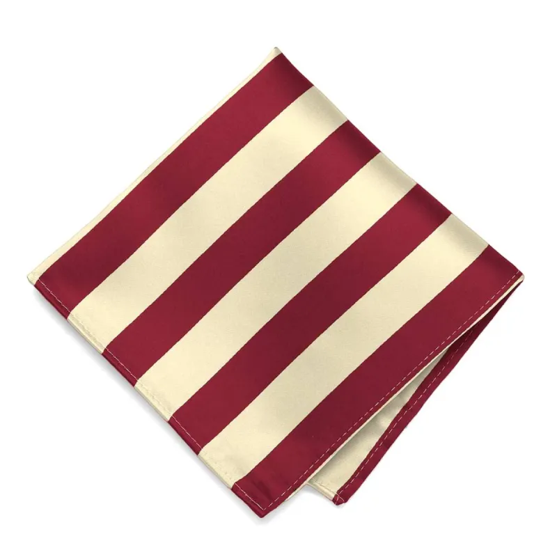 Crimson Red and Cream Striped Pocket Square sold by TieMart