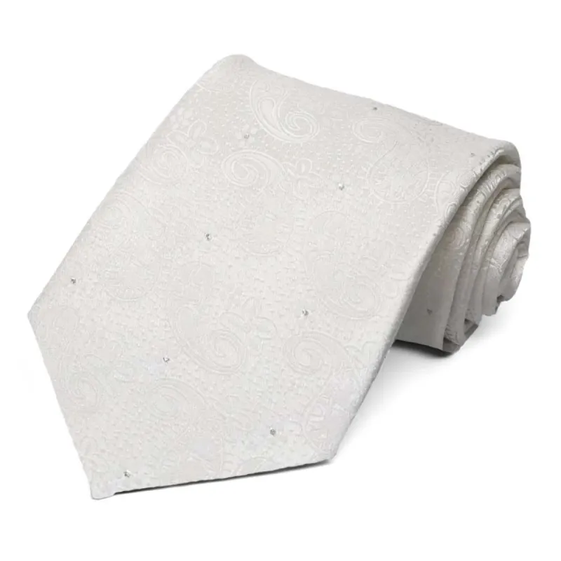 White Wicklow Metallic Paisley Extra Long Necktie sold by TieMart