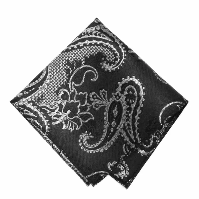 Black and Silver Kilburn Paisley Pocket Square sold by TieMart