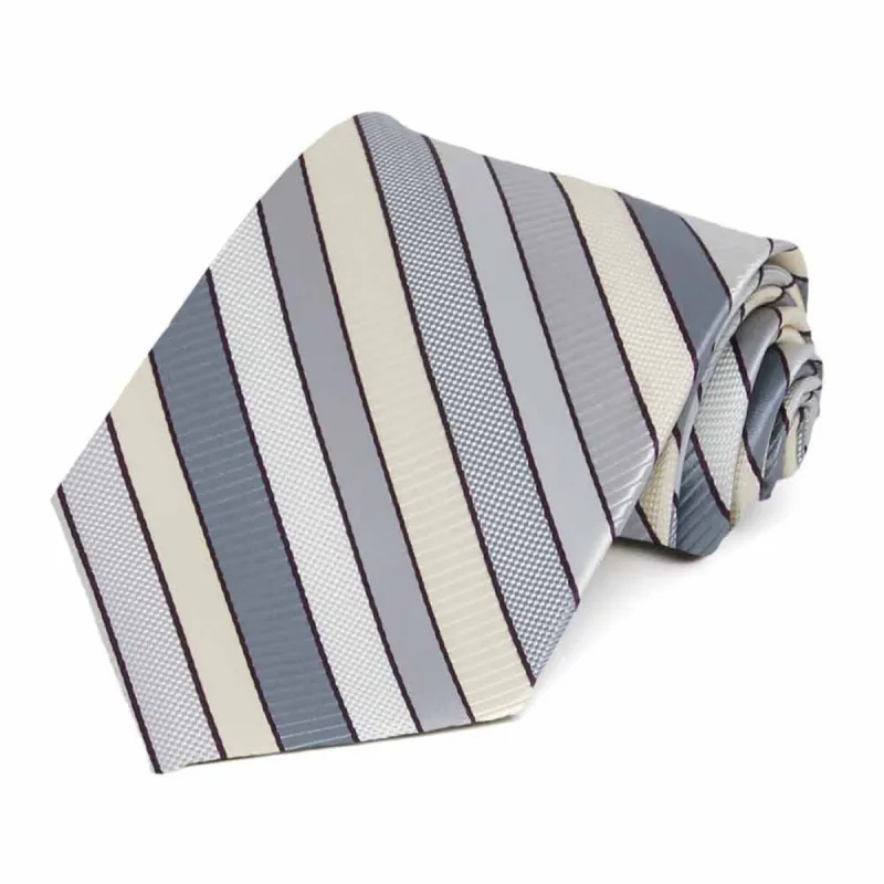 Light Silver Douglas Striped Extra Long Necktie sold by TieMart