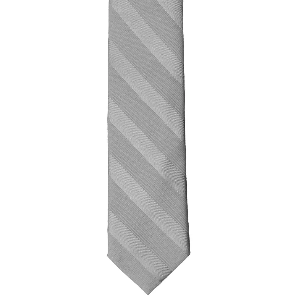 Silver Elite Striped Skinny Necktie, 2" Width sold by TieMart product image thumbnail 2