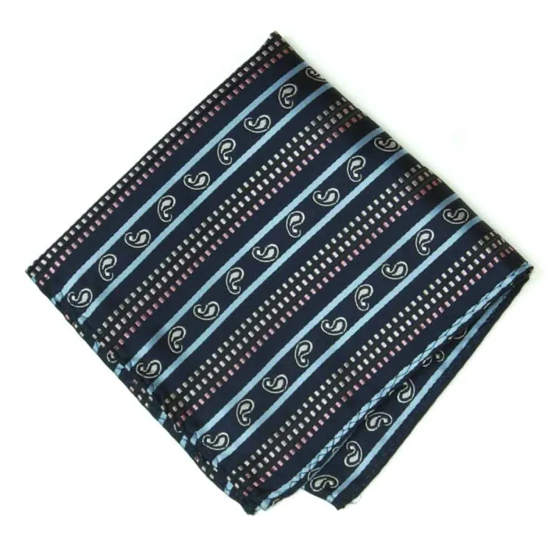 Dark Blue Miniature Paisley Pocket Square sold by TieMart