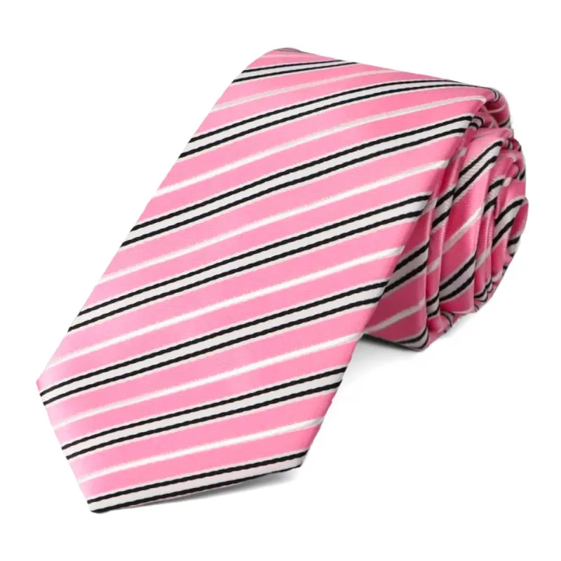 Pink Superior Striped Slim Necktie sold by TieMart