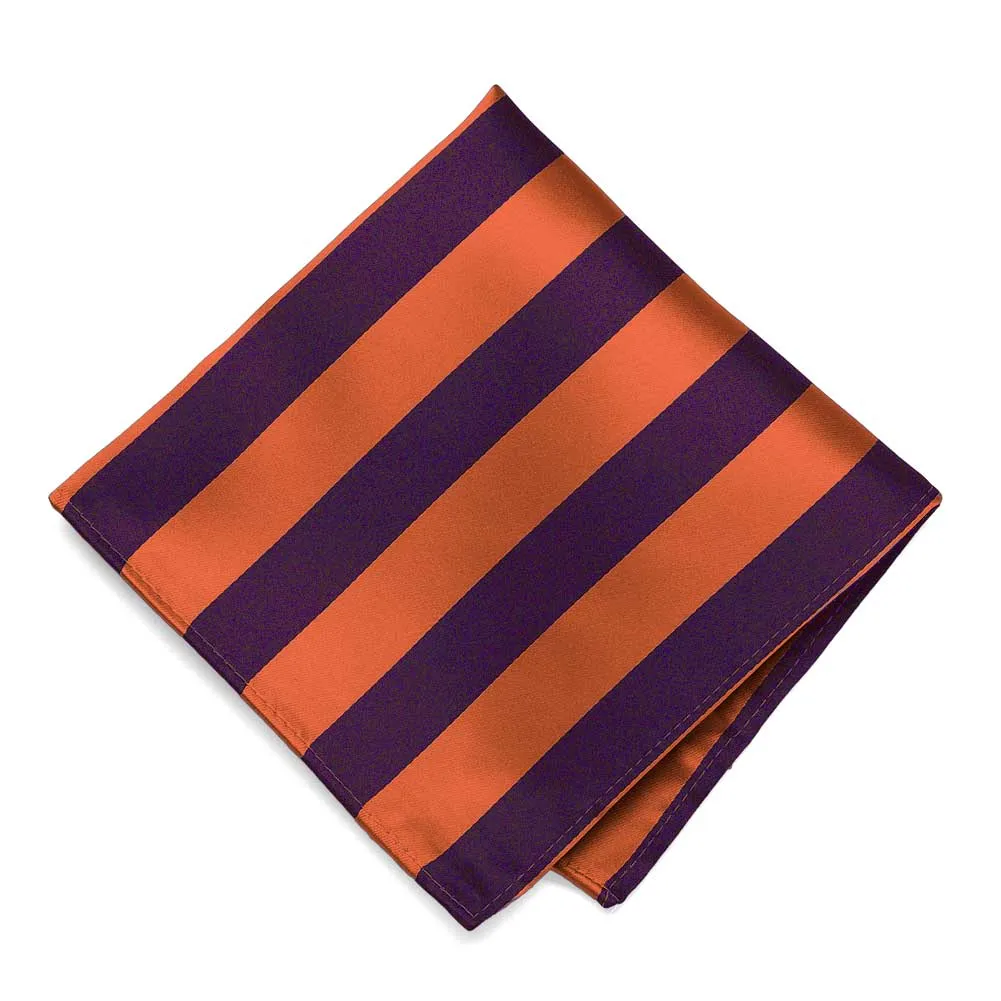 Eggplant Purple and Burnt Orange Striped Pocket Square sold by TieMart