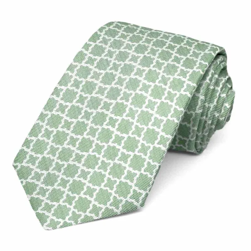 Juniper Green Moroccan Trellis Cotton/Silk Narrow Necktie, 3" Width sold by TieMart