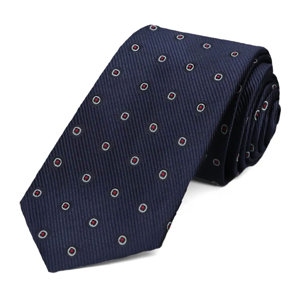 Navy Blue Willoughby Dotted Slim Necktie sold by TieMart