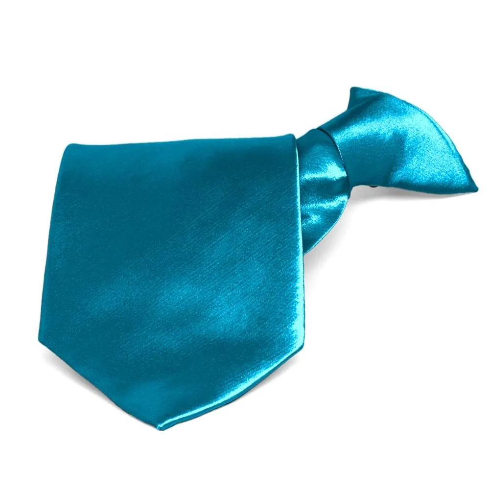 Caribbean Blue Solid Color Clip-On Tie sold by TieMart
