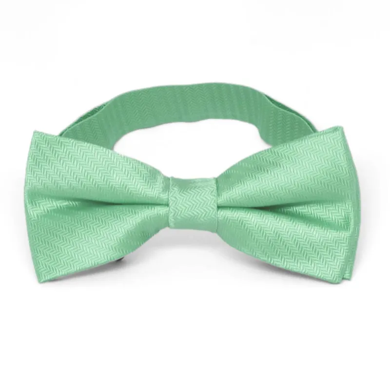 Seafoam Herringbone Silk Bow Tie sold by TieMart