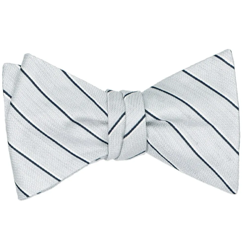 Light Silver Commander Stripe Linen/Silk Self-Tie Bow Tie sold by TieMart product image thumbnail 2