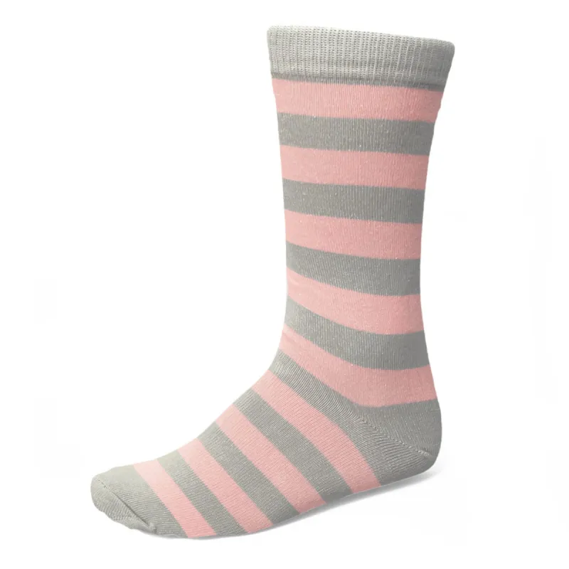 Men's Blush Pink and Gray Striped Socks sold by TieMart