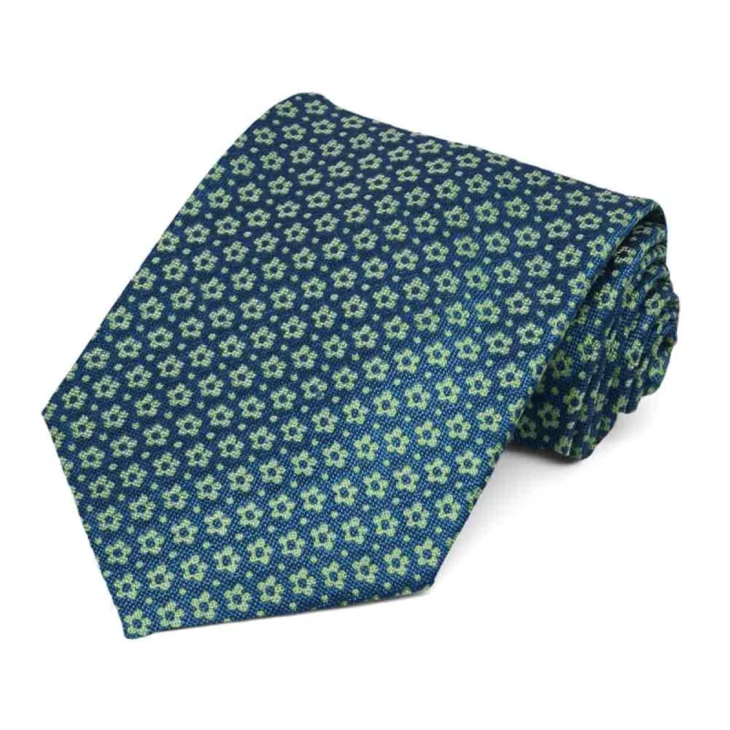 Blue and Lime Green Actuary Floral Linen/Silk Necktie sold by TieMart