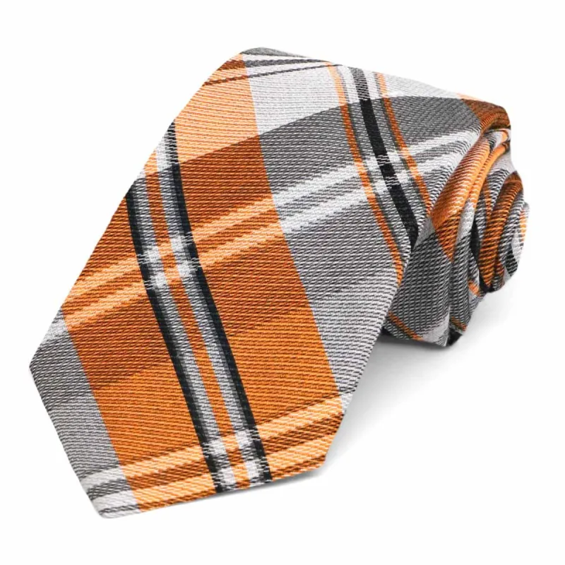 Orange Animator Plaid Silk/Cotton Narrow Necktie, 3" Width sold by TieMart