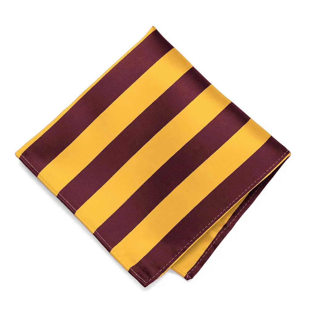 Maroon and Golden Yellow Striped Pocket Square sold by TieMart