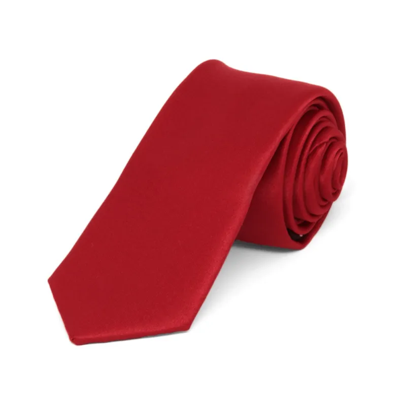 Festive Red Skinny Solid Color Necktie, 2" Width sold by TieMart